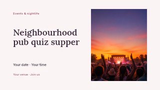 Neighbourhood pub quiz supper presentation cover template · Horizontal photo dialogue