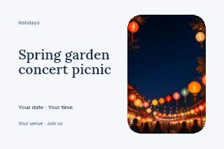 Spring garden concert picnic postcard template · Horizontal photo dialogue