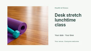 Desk stretch lunchtime class presentation cover template · Horizontal photo dialogue