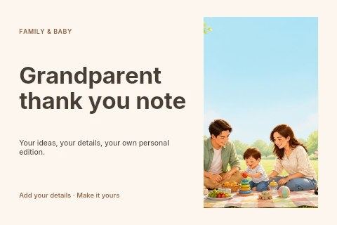 Grandparent thank you note postcard template