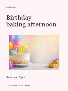 Birthday baking afternoon poster template · Modern programme