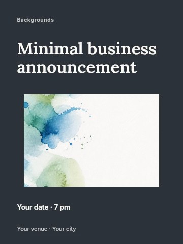 Abstract watercolor splash background in Minimal business announcement invitation template