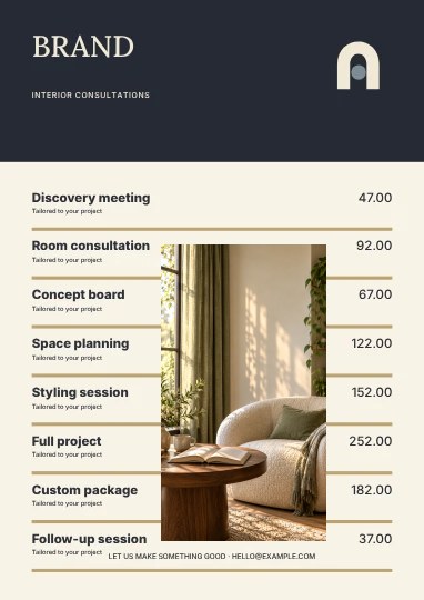 Interiors · Elegant price list template