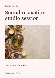 Sound relaxation studio session flyer template · Title & photograph