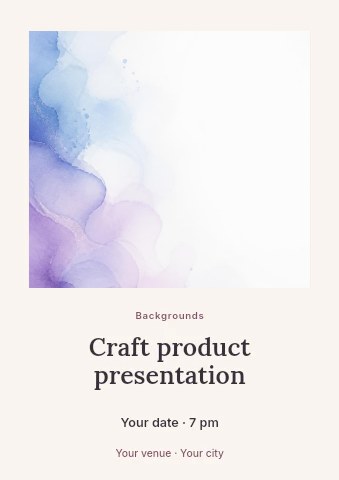 Soft purple and blue watercolor background in Craft product presentation flyer template