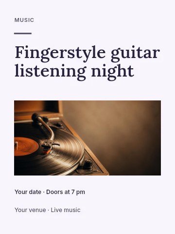 Vintage turntable playing vinyl record in Fingerstyle guitar listening night poster · Picture window