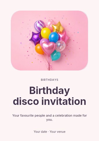 Birthday disco invitation flyer template