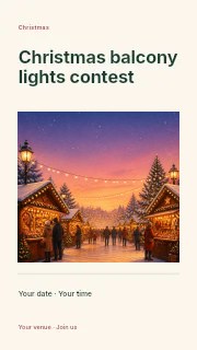 Evening winter market with festive lights in Christmas balcony lights contest instagram story · Title & photograph