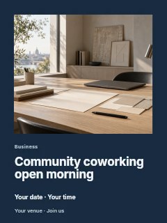 Community coworking open morning poster template · Gallery editorial
