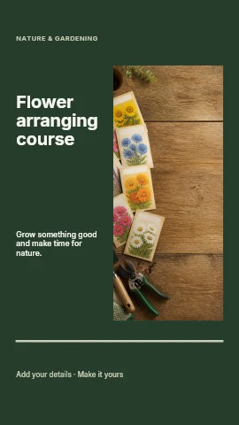 Flower Seed Packets with Gardening Tools in Flower arranging course instagram story template