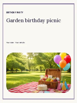 Garden birthday picnic · Framed serif invitation template