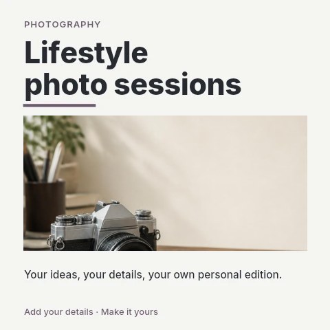 Lifestyle photo sessions social media post template