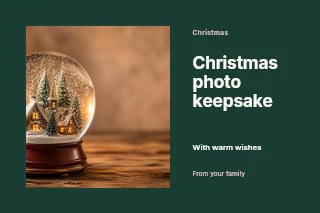 Snow globe with miniature winter village in Christmas photo keepsake · Horizontal photo dialogue