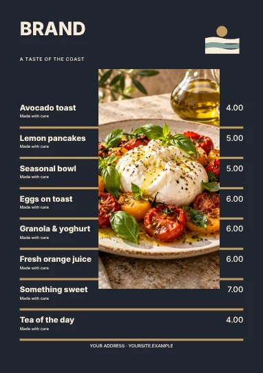 A taste of the coast · Column 2 menu template