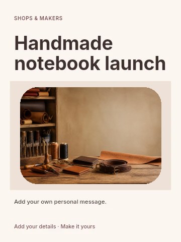 Handmade notebook launch greeting card template