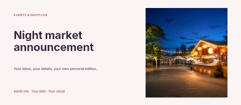 Night market announcement event ticket template
