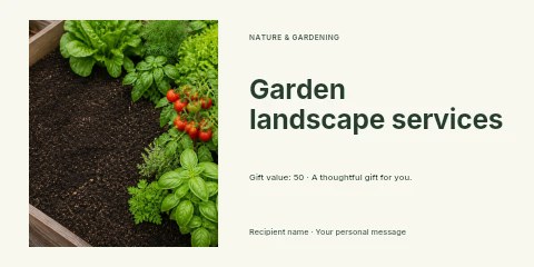 raised garden bed with assorted fresh herbs and vegetables in Garden landscape services gift voucher template