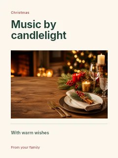 Cozy Christmas table setting with candles in Christmas candlelight concert photo layout · Title & photograph