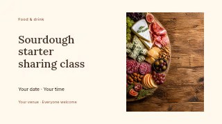 Sourdough starter sharing class presentation cover template · Horizontal photo dialogue