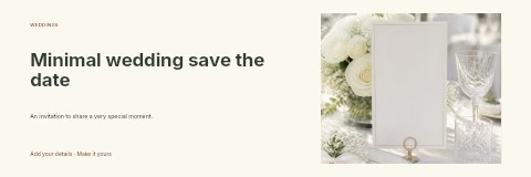 Elegant wedding table setting with blank card in Minimal wedding save the date banner template