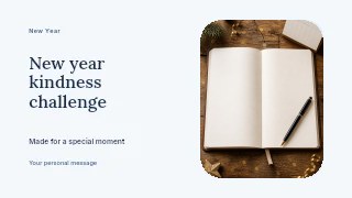 New Year kindness challenge presentation cover template · Horizontal photo dialogue