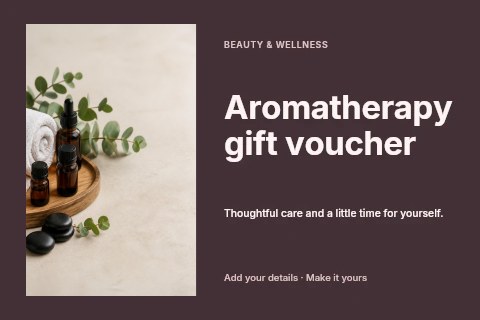 Spa essentials with essential oils and hot stones in Aromatherapy gift voucher postcard template