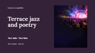 Terrace jazz and poetry presentation cover template · Horizontal photo dialogue