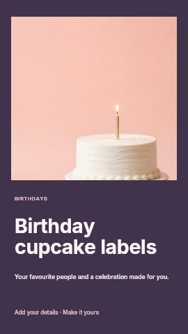 Simple white birthday cake with single candle in Birthday cupcake labels instagram story template