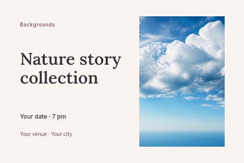 Blue sky with white fluffy clouds in Nature story collection postcard template