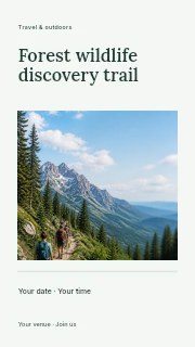 Group hiking on mountain trail in Forest wildlife discovery trail instagram story · Title & photograph