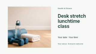 Desk stretch lunchtime class presentation cover template · Horizontal photo dialogue