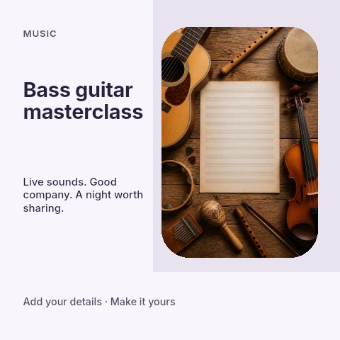 Bass guitar masterclass social media post template