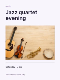 Jazz quartet evening invitation template · Title & photograph