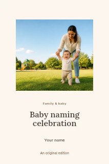 Baby naming celebration book cover template · Picture window