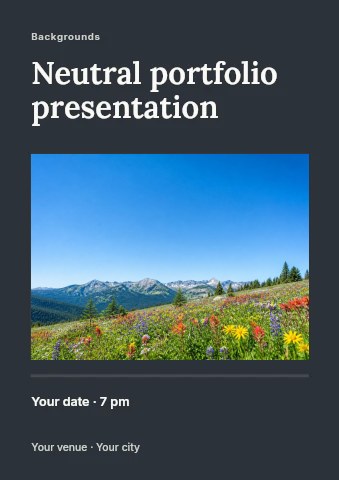 Wildflower meadow with mountain backdrop in Neutral portfolio presentation flyer template