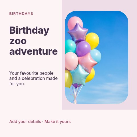 Birthday zoo adventure social media post template