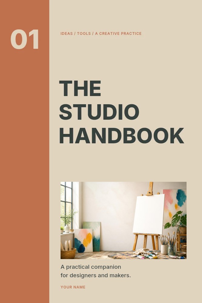 Bright artist studio with blank canvas in The studio handbook · Design book cover