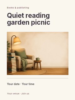 Quiet reading garden picnic poster template · Title & photograph