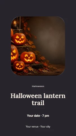 glowing halloween jack-o-lantern pumpkins in Halloween lantern trail instagram story template