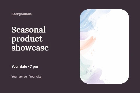 Soft watercolor abstract waves background in Seasonal product showcase postcard template