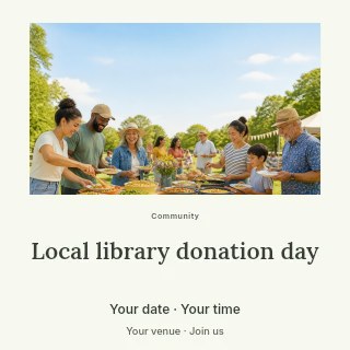 Local library donation day social media post template · Quiet photo gallery