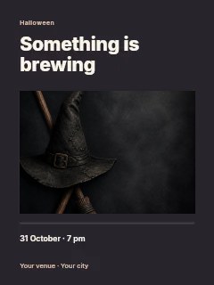 old witch hat and broom on dark background in Witches supper photo layout · Title & photograph