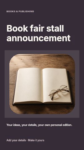 Open blank book with round glasses in Book fair stall announcement instagram story template