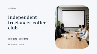 Independent freelancer coffee club presentation cover template · Horizontal photo dialogue