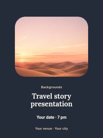 Sunset over smooth sand dunes in Travel story presentation invitation template