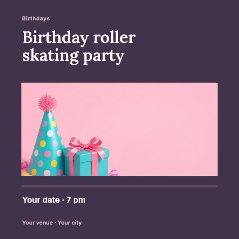 Birthday roller skating party social media post template