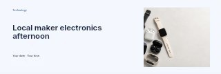 Smartwatches and wireless earbuds collection in Local maker electronics afternoon banner · Horizontal photo dialogue