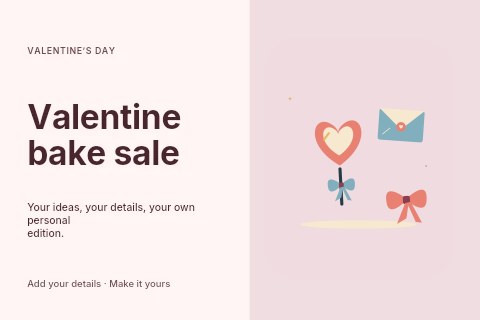 Sweet Valentine with heart candy and a love note in Valentine bake sale postcard template