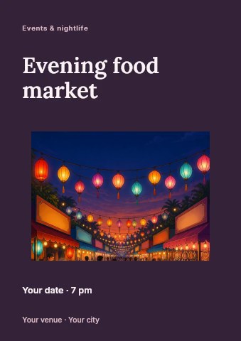Evening Market with Colorful Lanterns in Evening food market flyer template
