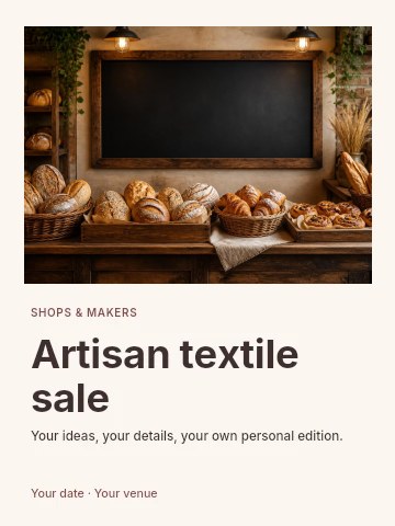Rustic bakery display with assorted bread in Artisan textile sale poster template